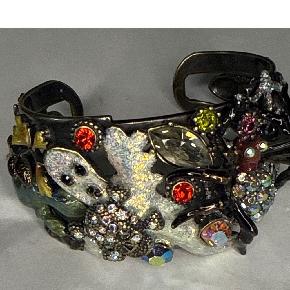 Kirks Folly Halloween Ghost Spider Bat Crystal Cuff Bracelet‎ Antique Brass Tone